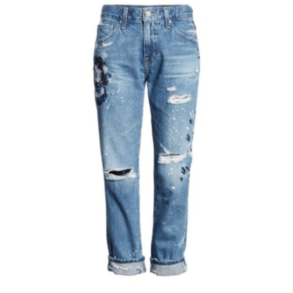 Ag Adriano Goldschmied Denim - AG Distressed Ex-Boyfriend Floral Paint 15yr Jeans ZLGN1575 AGOLDE